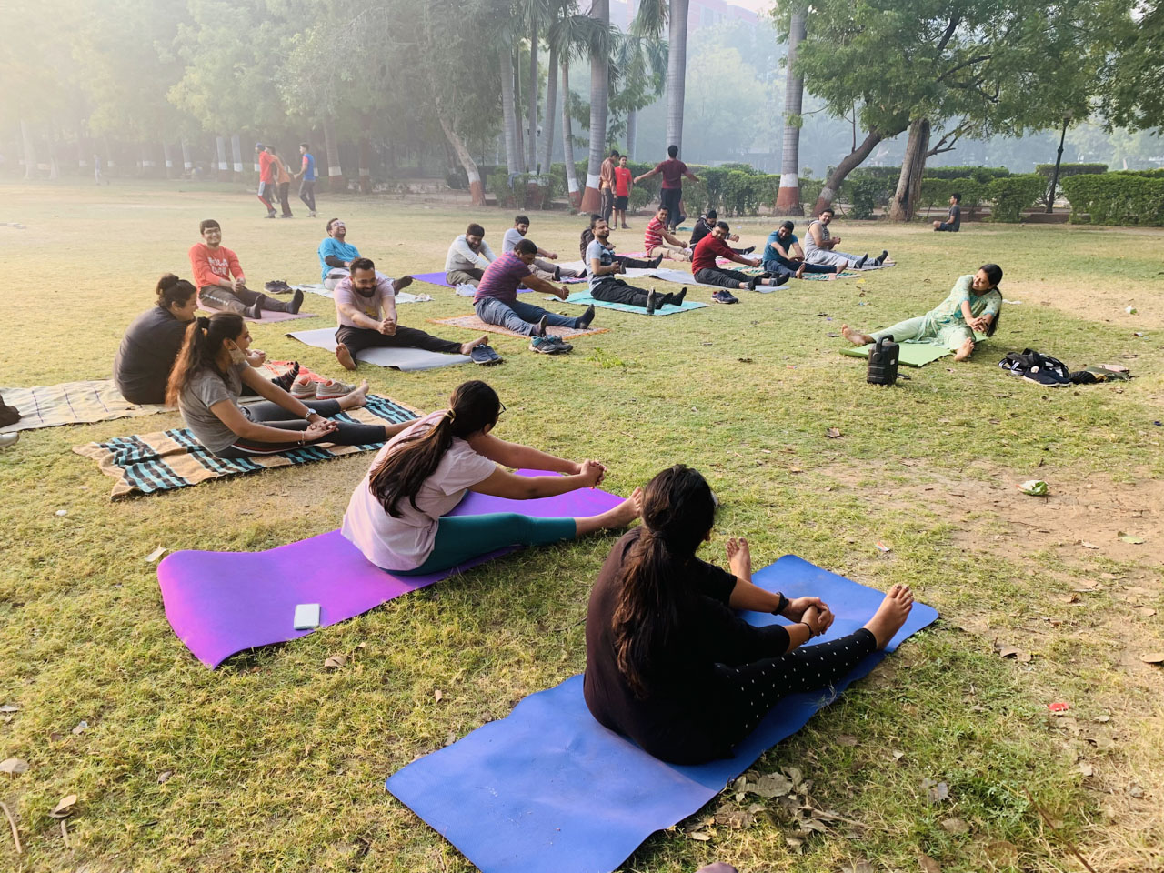 Group yoga in the park
